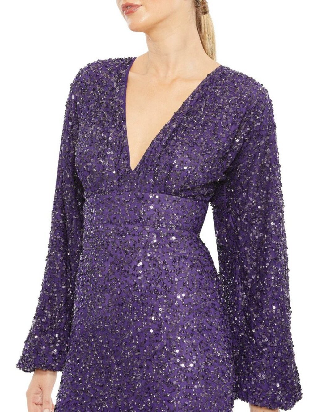 Mac Duggal Size 2 Purple 10791 Sequined Long Sleeve Column Gown Dress Formal NWT - Picture 3 of 10
